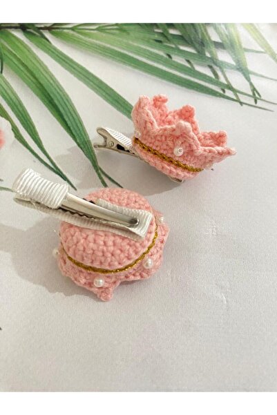 Kadın Girişimciler Atölyesi Prenses Pembe Taç Model Boncuk Detaylı 2'li Klips...