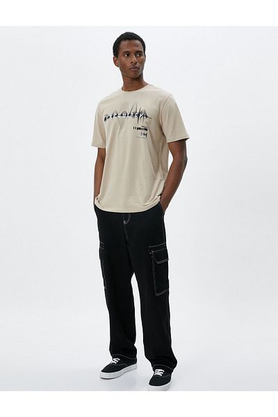 Koton Crew Neck Slogan Printed Cotton T-Shirt