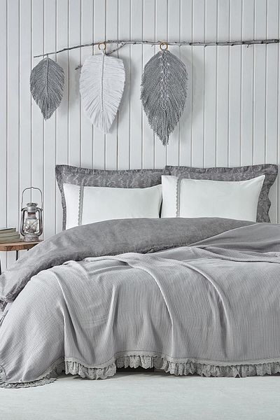 Ecocotton Alessa Double Pique Set 100% Organic Cotton Jacquard Gray 220x240 Cm