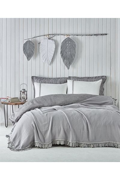 Ecocotton Alessa Double Pique Set 100% Organic Cotton Jacquard Gray 220x240 Cm