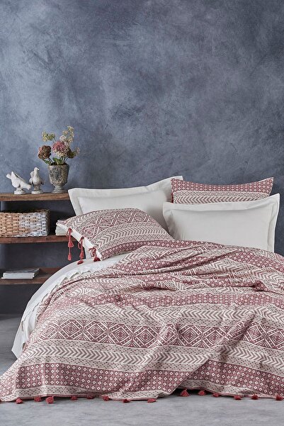 Ecocotton Organik Pamuk Jakarlı Çift Kişilik Pike Seti - Beril Mürdüm