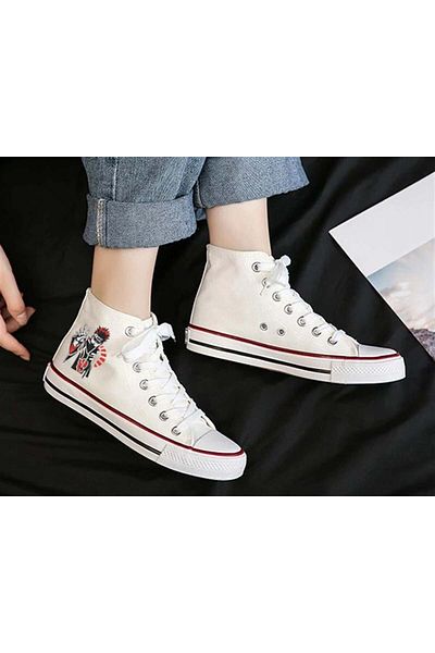 Touz Moda Pantofi cu imprimeu Itachi din pânză albă