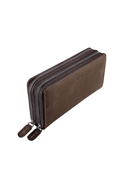 Garbalia Унисекс кафява ръчно изработена ретро кожена чанта клъч с отделение за телефон портфейл държач за карти