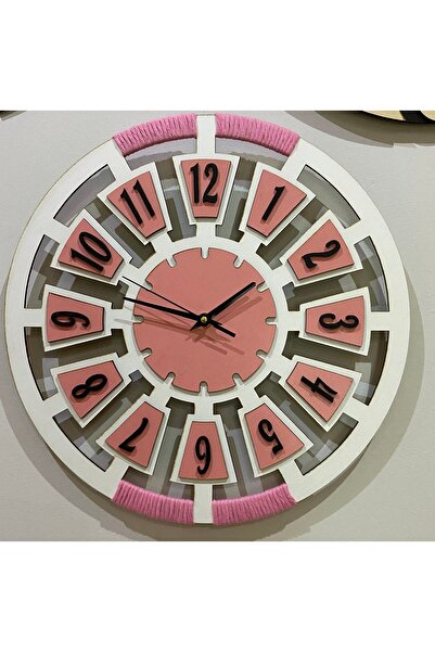 Ensar Ceas de perete decorativ special din lemn alb roz