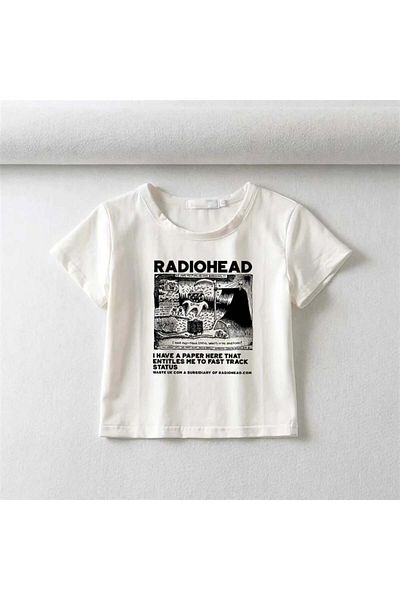 Touz Moda White Crop - رأس راديو مطبوع