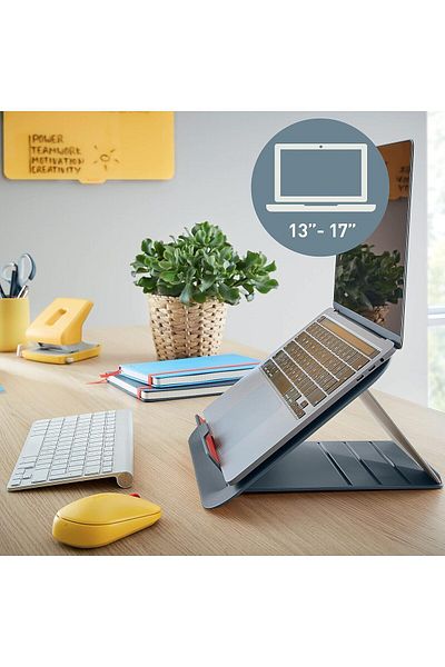 Store حامل كمبيوتر محمول قابل للتعديل بارتفاع من Leitz مع 4 ارتفاعات، مقاس 13 بوصة إلى 15 بوصة