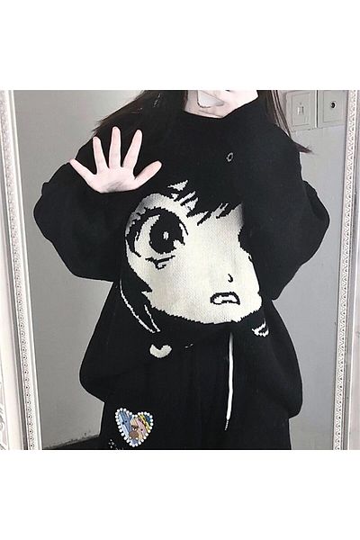 Touz Moda Anime Girl Harajuku Vintage Streetwear Unisex Black Sweatshirt