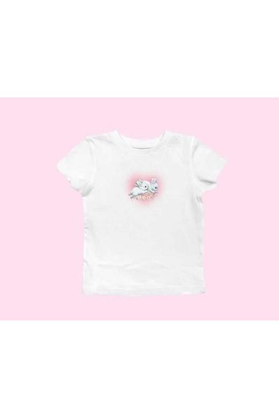 Touz Moda Rabbits Heart Printed White Crop