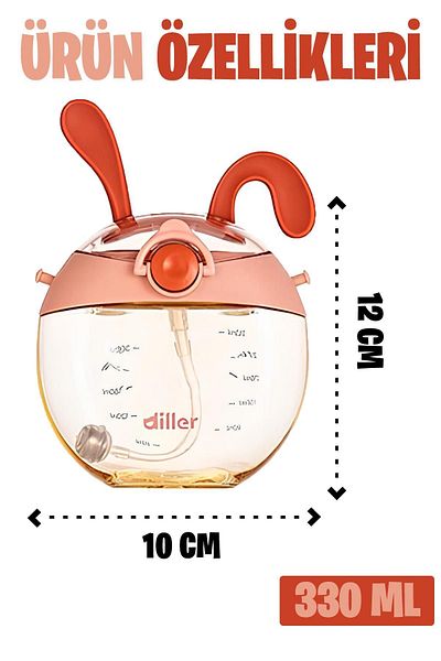 DILLER 330 ml Children's Water Bottle with Straw and Neck Strap