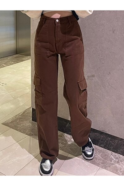 Touz Moda Καφέ παντελόνι με λεπτομέρεια Cargo Pocket