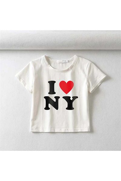 Touz Moda I Love Ny Printed White Crop