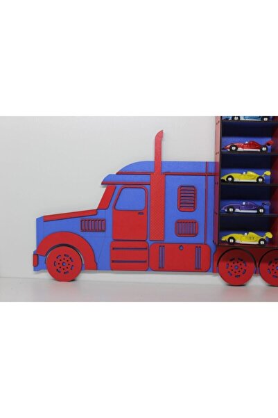 TURKAFONE Ahşap Dekoratif Tır Araba Rafı (kırmızı&mavi) - 30 Adet Araba Hediyeli