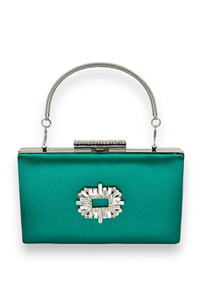 Generic Brand Satin Green Handle Crystal Stone Evening Dress Bag - Henna Brid...