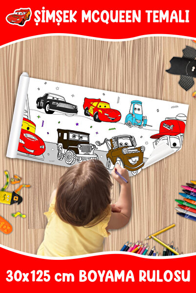 melolisa Şimşek McQueen Temalı Boyama Rulosu 30x125 CM