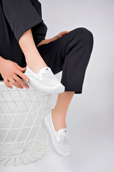 Deripabuc White Genuine Leather Women's Ballerinas - Dp75-0701