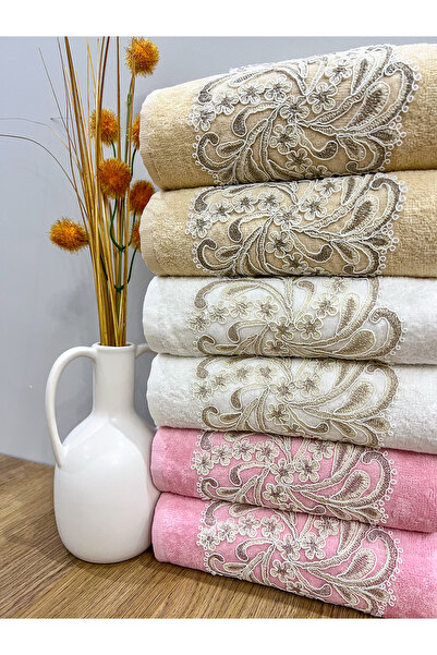AYHANHOME Набір розкішних рушників для рук та обличчя з французького гупуру та візерунками Джейізлік 50x90 в коробці 6 шт.