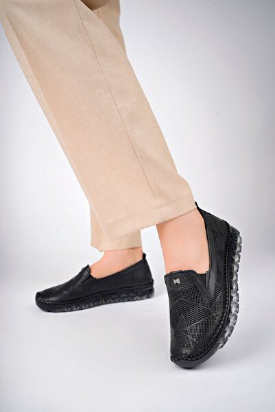 Deripabuc Genuine Leather Black Women's Leather Ballerinas Dp75-0701