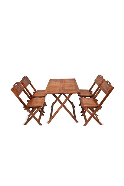 Wood Atölye Katlanır Ahşap Bahçe Balkon Set 100x65 Masa + 4 Sandalye Takım
