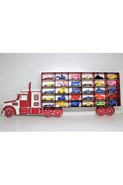 TURKAFONE Ahşap Dekoratif Tır Araba Rafı (beyaz&kırmızı) - 30 Adet Araba Hedi...