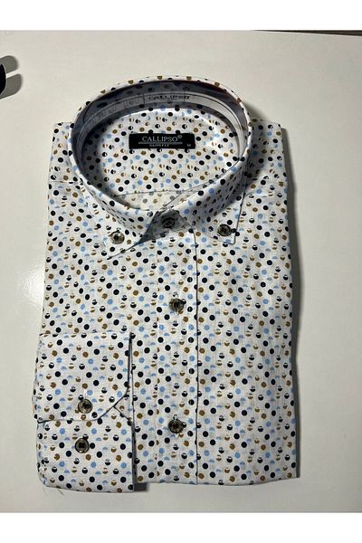 Pi Giyim Памучен кариран принт - Мъжка риза Slim Fit Easy Iron, дълъг ръкав и яка с копчета