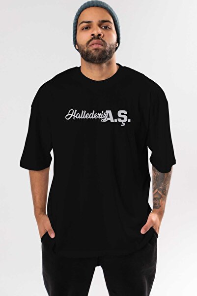 Ankhises Hallederiz A.Ş Tricou Negru Oversize Imprimat Față Bărbați Femei Gul...