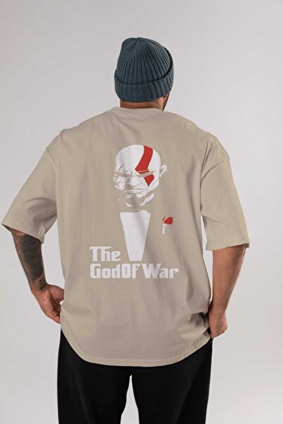 Ankhises Bež Oversize kroj Bog rata Nazad Štampano Pamuk Muškarci Žene T-shir...