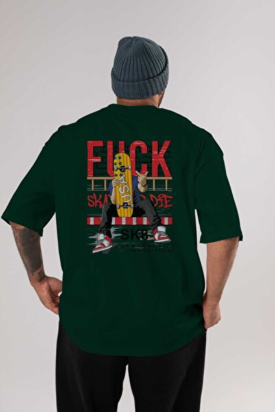 Ankhises Skate or Die Back Štampano Emerald Green Oversize kroj T-shirt Muška...