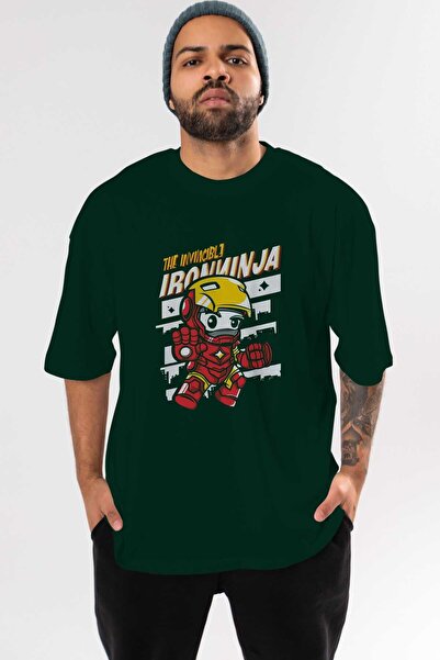 Ankhises Smaragdno zeleni željezni nindža Oversize kroj T-shirt - okrugla kra...