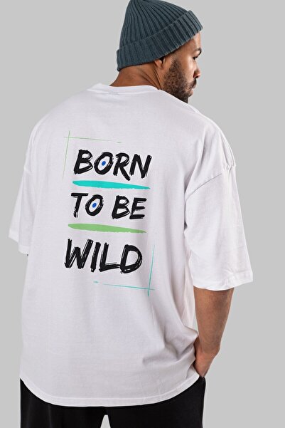 Ankhises Rođeni da budu divlji Leđa Štampano Bela Oversize kroj T-shirt Muška...