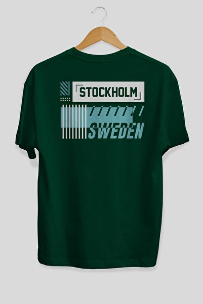 Ankhises Stockholm Back Printed Emerald Green Oversize T-shirt Ανδρικό γυναικείο λαιμόκοψη
