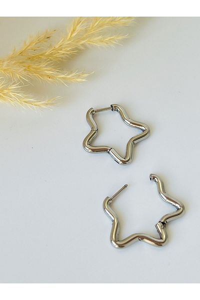 KOALA COMPANY 23mm Steel Silver Color Star Earrings