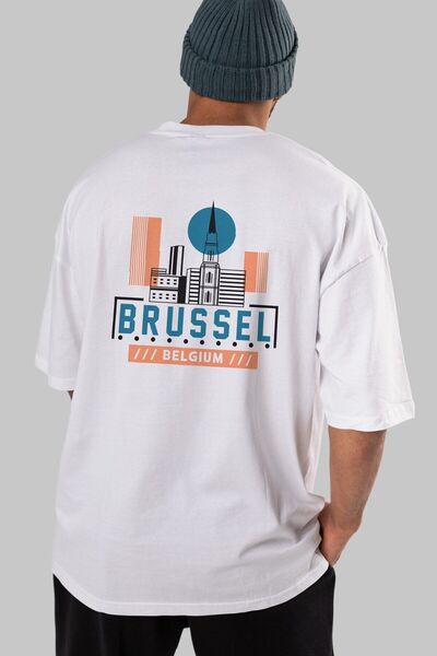 Ankhises Bruxelles Back Štampano Bela Oversize kroj T-shirt Unisex Muškarci Ž...