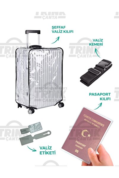 Trink Çanta Şeffaf Valiz Kılıfı Seti (Valiz Kılıfı-Valiz Kemeri-Valiz Etiketi...
