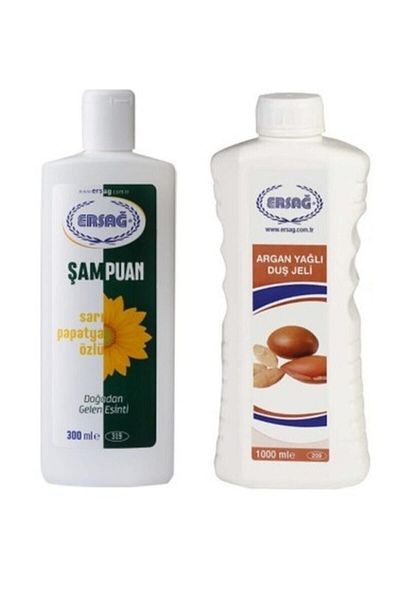 Ersağ Chamomile Extract Shampoo 300 ml + Argan Oil Shower Gel 1000 ml