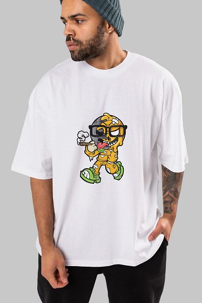 Ankhises Eyeball Smoker Tricou alb supradimensionat cu imprimeu în față, unisex, bărbați, femei, cu gât crepus