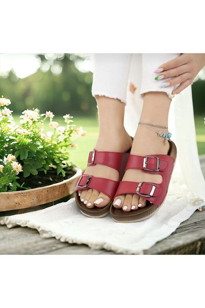 Hızlı Al Black Stylish Buckle Women's Orthopedic Daily Slippers - Comfortable Vacation Sea Beach Slippers