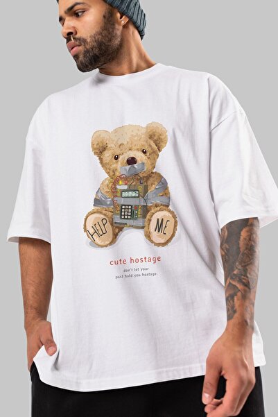 Ankhises Medvedić Pomozi Mi Prednja Štampano Bela Oversize kroj T-shirt Muška...