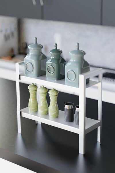 risingmaber RİSİNGMABER Dekoratif Beyaz 2 Katlı Raflı Çok Amaçlı Mutfak&Banyo...