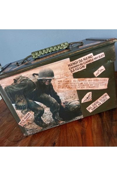 kho military design Vietnamese Inscriptions with Facade Motifs on Metal Ammunition Box
