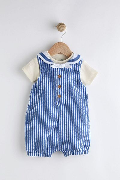 Next Baby Blue Stripe Patterned Cotton Sailor Body and Bodysuit Set