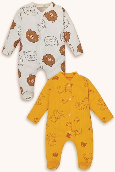 bebizu Ribanalı Ayı Desenli Çıtçıtlı Patikli 2li Tulum