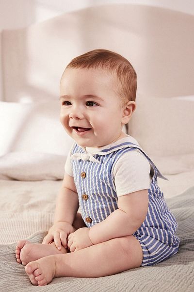 Next Baby Blue Stripe Patterned Cotton Sailor Body and Bodysuit Set