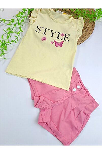Butik Devojčice kratke hlače i majica, dupli set, stil leptira B Štampano K L...