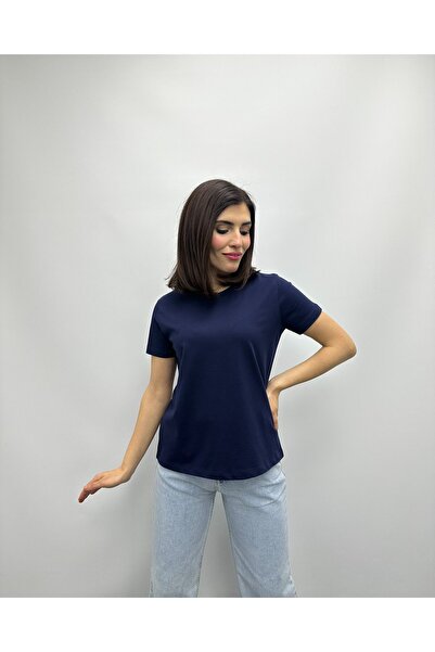 deqfashion تي شيرت أساسي برقبة دائرية باللون الأزرق الداكن