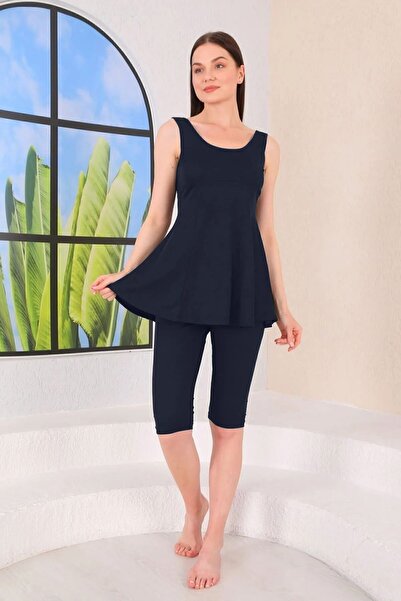 medipek Sötétkék félig zárt pántos harisnya fürdőruha - darabos ruha