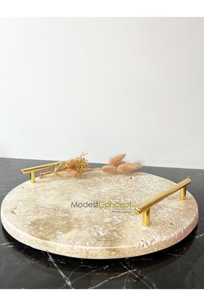Modestmar Presentation Travertine Marble Tray - Gold Engagement Tray