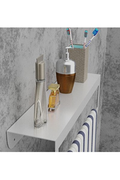 risingmaber Beyaz Havlu Tutacağı Raf Metal Havlu Askısı Mutfak Banyo Raflı Havluluk Metal Raflı Havluluk Mt42b