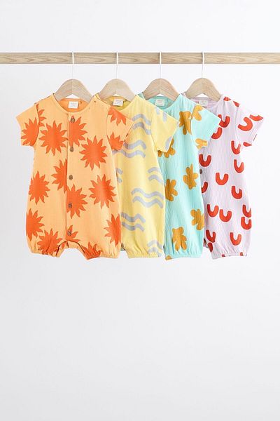 Next Baby Orange Shiny Printed 100% Cotton 4-Piece Romper Set