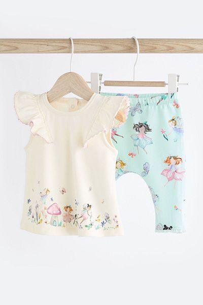 Next Baby White Fairy Patterned Cotton Short Sleeve Tights Suit Set