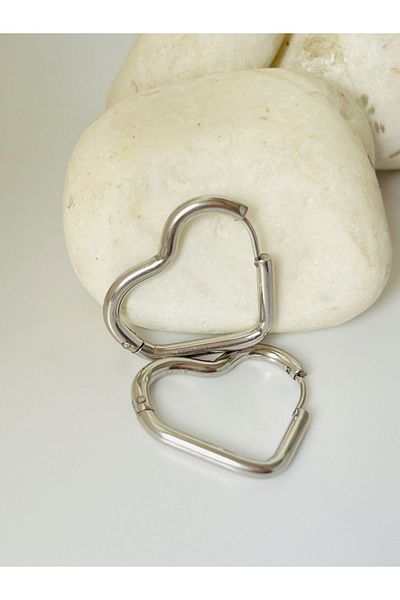 KOALA COMPANY STEEL SILVER COLOR HEART EARRINGS 1.5 CM WIDTH